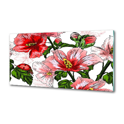 Panou sticlă decorativa bucătărie hibiscus