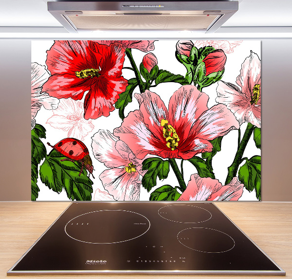 Panou sticlă decorativa bucătărie hibiscus