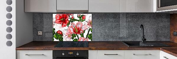 Panou sticlă decorativa bucătărie hibiscus