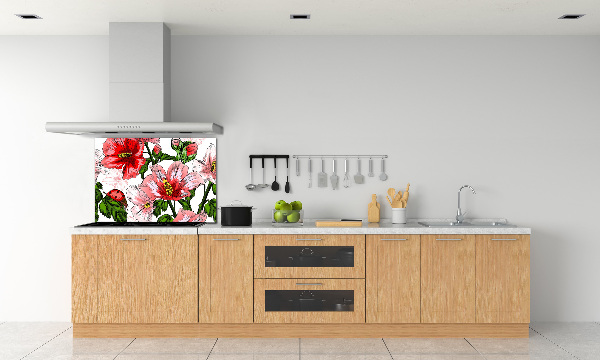 Panou sticlă decorativa bucătărie hibiscus