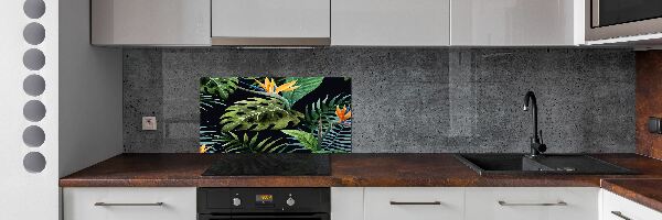 Panou sticlă decorativa bucătărie flori tropicale