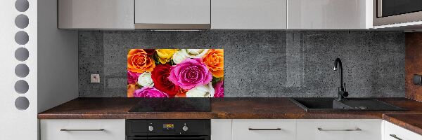 Panou sticlă decorativa bucătărie trandafiri colorați