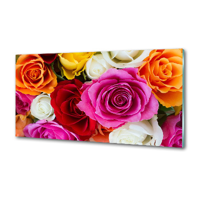 Panou sticlă decorativa bucătărie trandafiri colorați