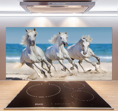Panou sticlă decorativa bucătărie White Beach Horse
