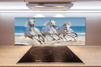 Panou sticlă decorativa bucătărie White Beach Horse