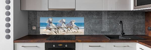 Panou sticlă decorativa bucătărie White Beach Horse