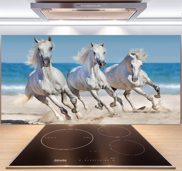 Panou sticlă decorativa bucătărie White Beach Horse