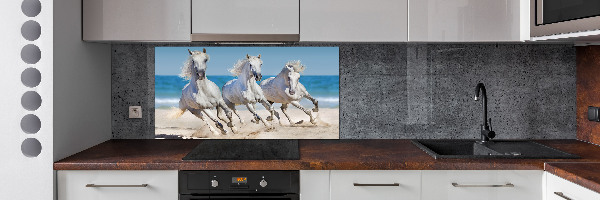 Panou sticlă decorativa bucătărie White Beach Horse