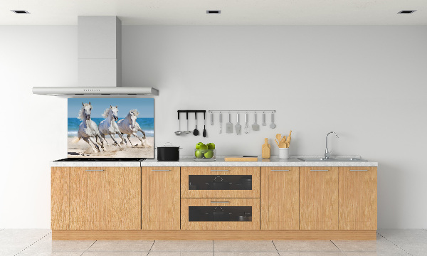 Panou sticlă decorativa bucătărie White Beach Horse