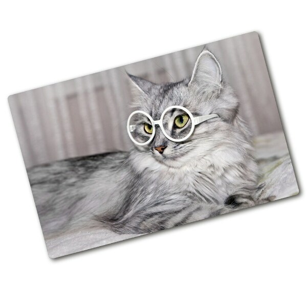 Tocător din sticlă Cat cu ochelari