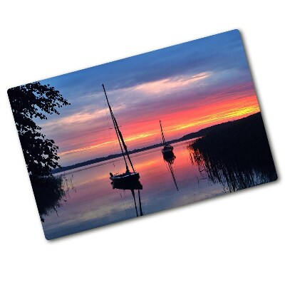 Tocător din sticlă Sailboats la Sunset