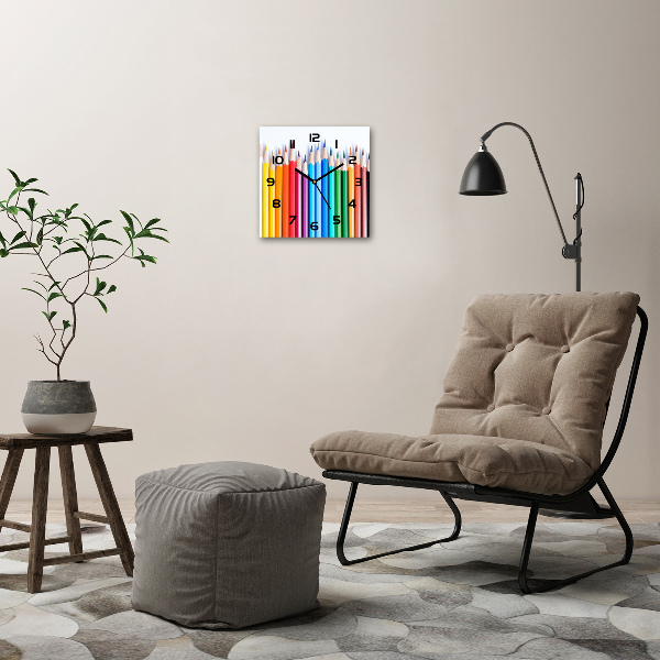 Ceas de sticlă pe perete pătrat creioane colorate