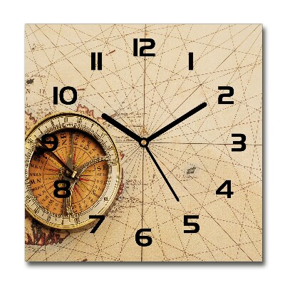 Ceas din sticlă pătrat Compass pe hartă