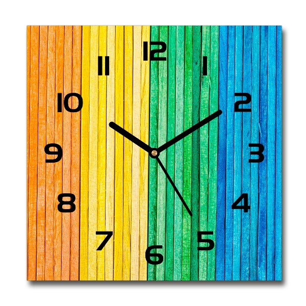 Ceas de sticlă pe perete pătrat dungi colorate