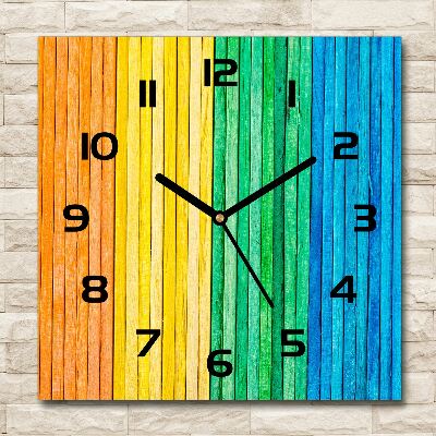 Ceas de sticlă pe perete pătrat dungi colorate