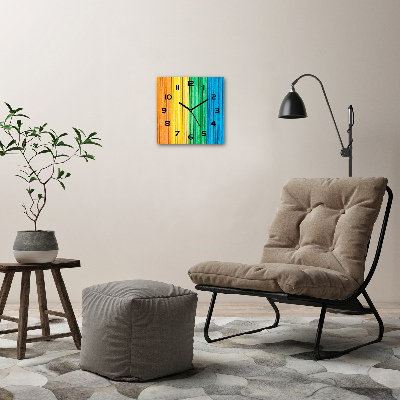 Ceas de sticlă pe perete pătrat dungi colorate