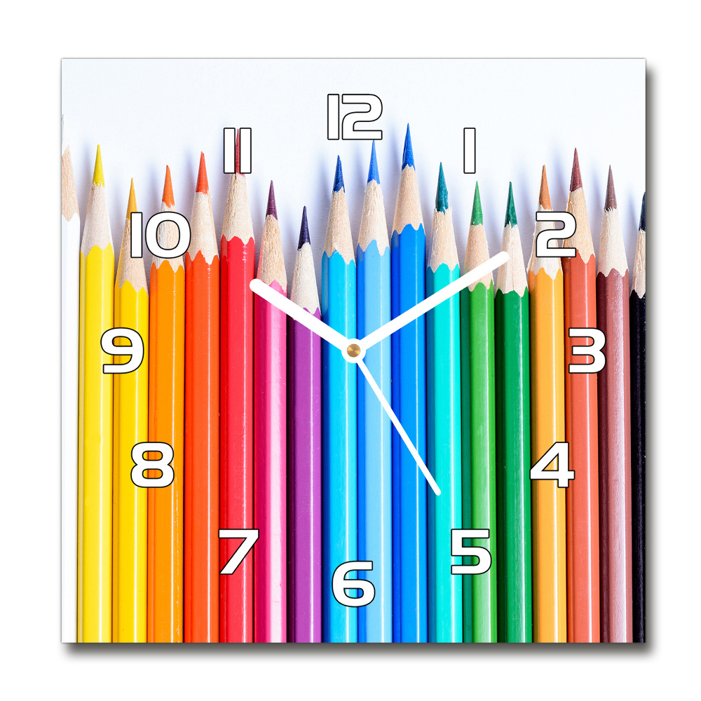 Ceas de sticlă pe perete pătrat creioane colorate