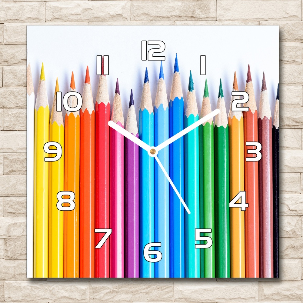 Ceas de sticlă pe perete pătrat creioane colorate