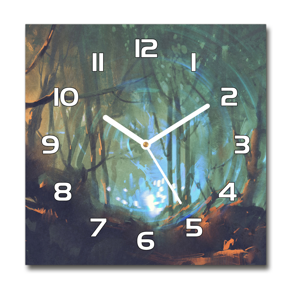 Ceas de sticlă pe perete pătrat pădure mistic