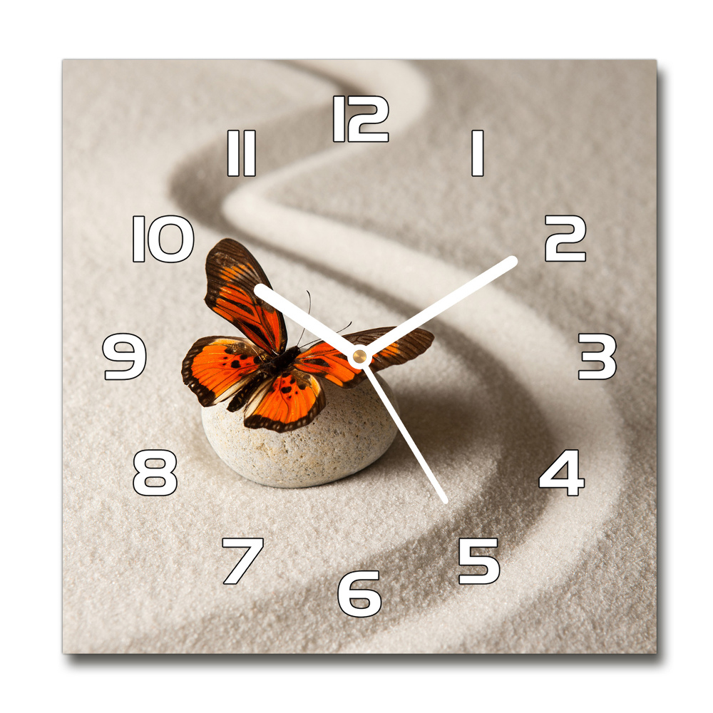 Ceas din sticlă pătrat piatra Zen și fluture