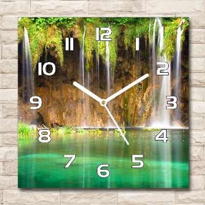Ceas de sticlă pe perete pătrat Lacurile Plitvice