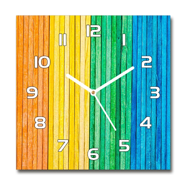 Ceas de sticlă pe perete pătrat dungi colorate