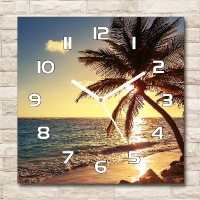 Ceas de sticlă pe perete pătrat plaja tropicala