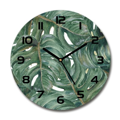 Ceas rotund de perete din sticlă Monstera