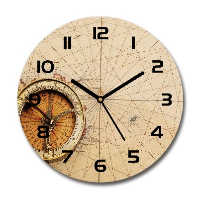 Ceas perete din sticlă rotund Compass pe hartă
