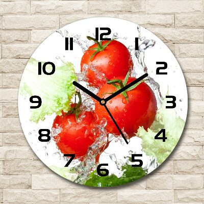 Ceas de sticlă pe perete rotund Tomate și salată