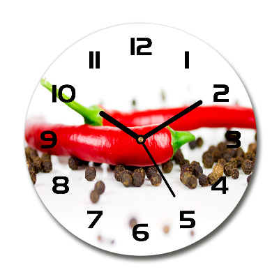 Ceas rotund de perete din sticlă Chilli și piper