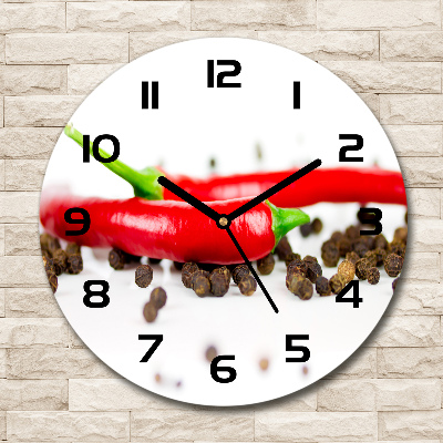 Ceas rotund de perete din sticlă Chilli și piper