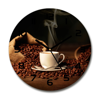 Ceas de sticlă pe perete rotund Cafea într-o ceașcă