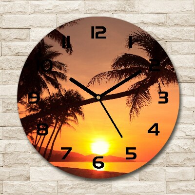 Ceas de sticlă pe perete rotund Sunset Beach
