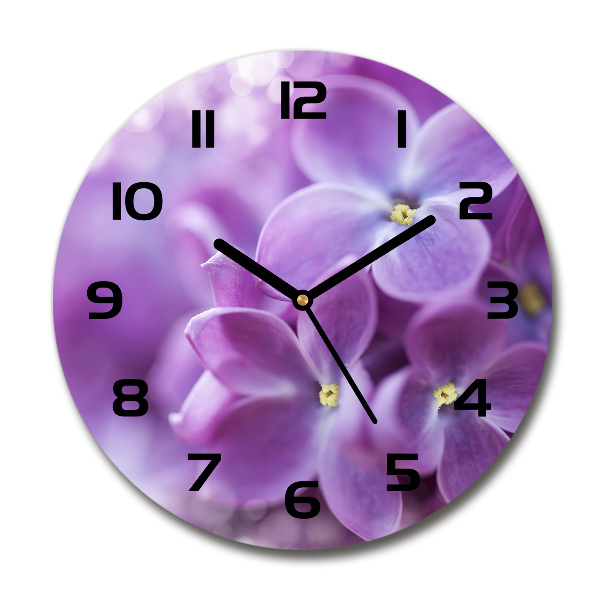 Ceas de sticlă pe perete rotund flori de liliac