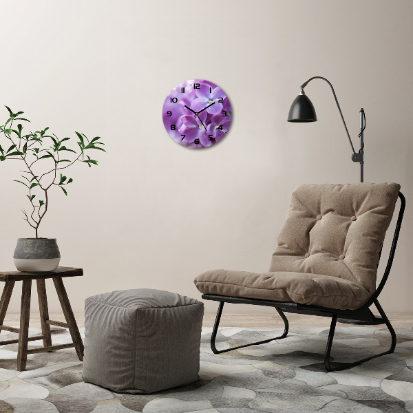 Ceas de sticlă pe perete rotund flori de liliac