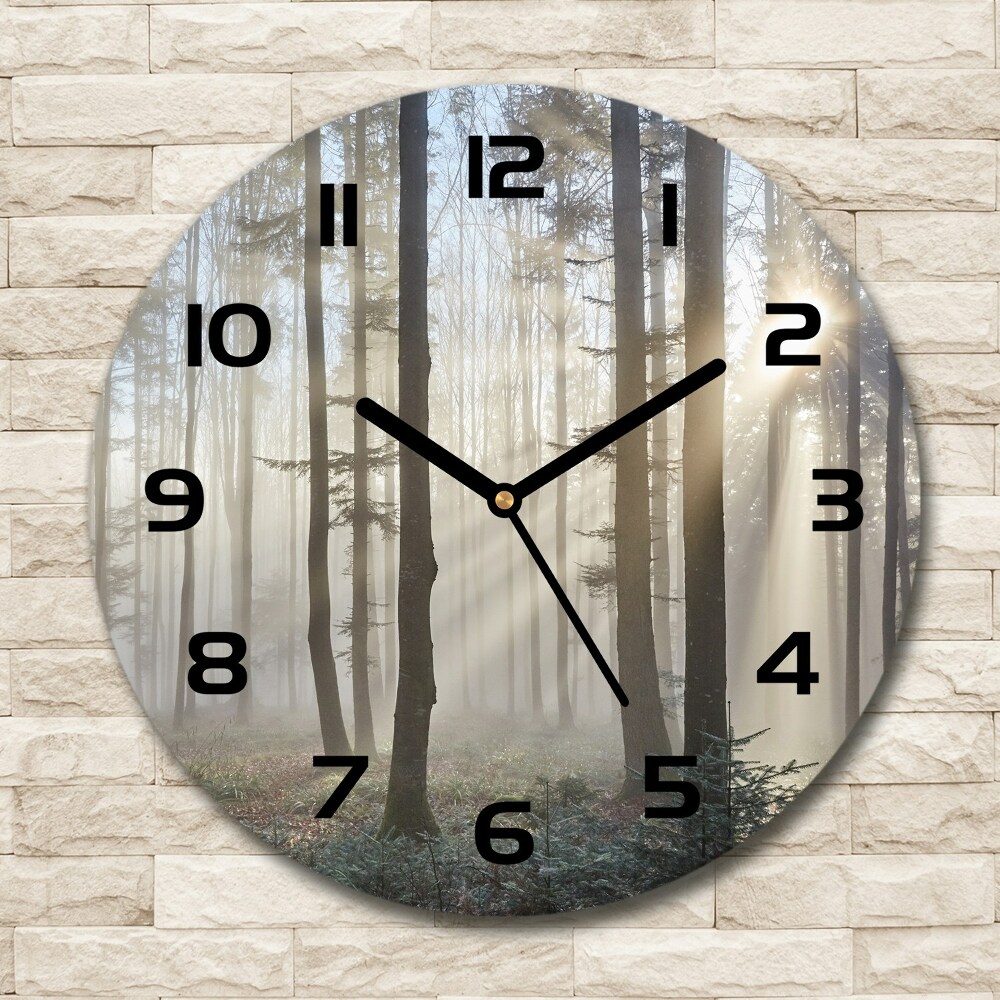 Ceas rotund de perete din sticlă Ceață în pădure