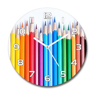 Ceas perete din sticlă rotund creioane colorate