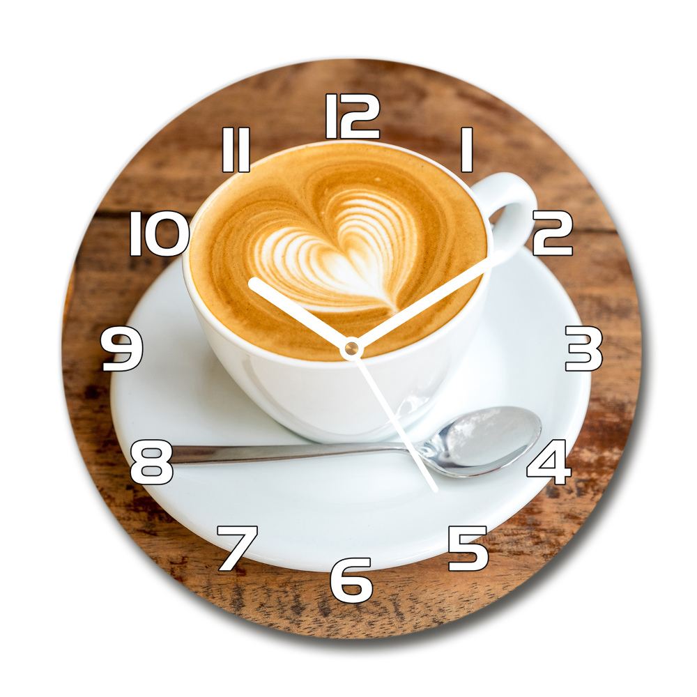 Ceas rotund de perete din sticlă Cafea într-o ceașcă