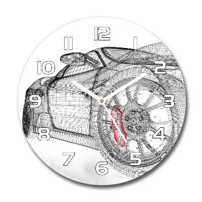 Ceas de sticlă pe perete rotund masina Grid