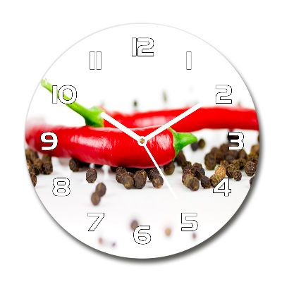 Ceas rotund de perete din sticlă Chilli și piper