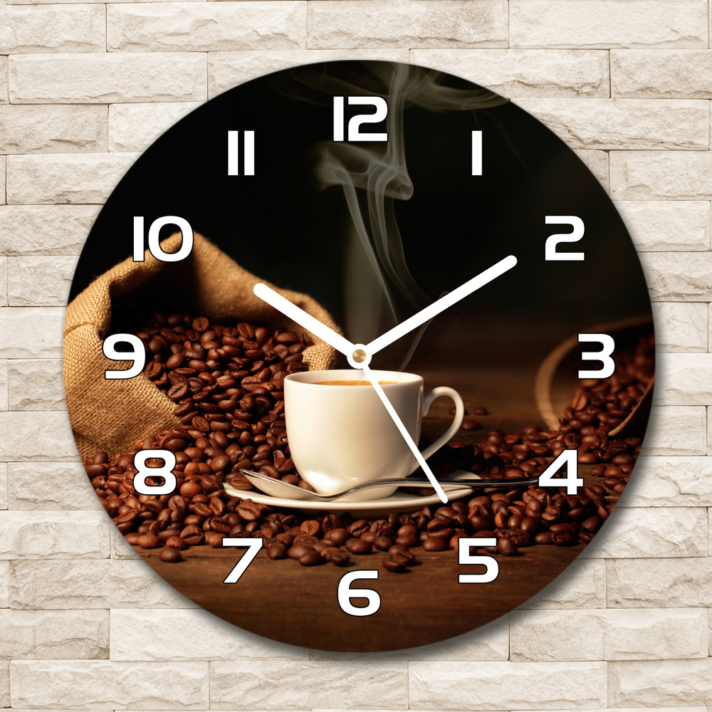 Ceas de sticlă pe perete rotund Cafea într-o ceașcă