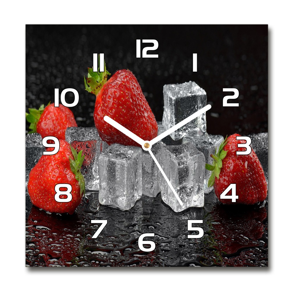 Ceas de sticlă pe perete rotund Capsuni cu gheață