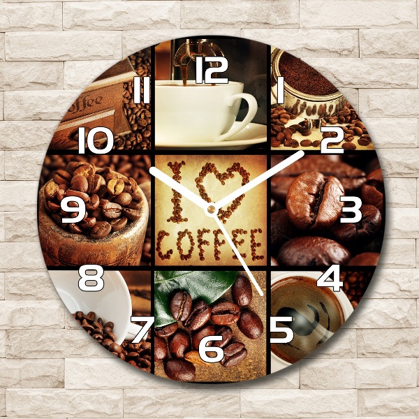 Ceas din sticlă rotund colaj de cafea