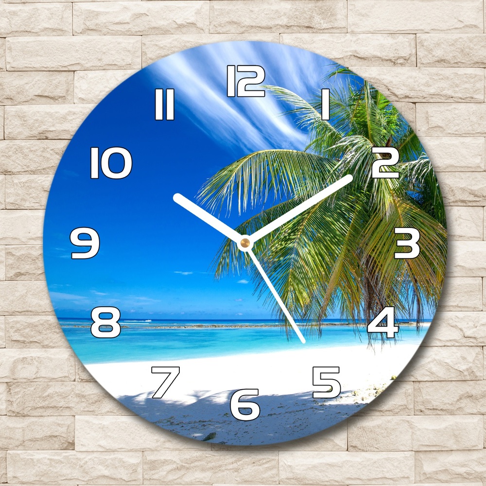 Ceas de sticlă pe perete rotund plaja tropicala