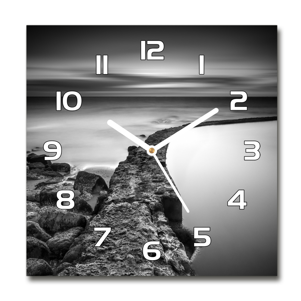 Ceas de sticlă pe perete rotund plajă cu pietriș
