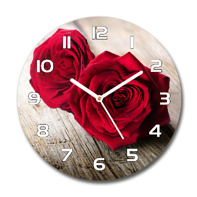 Ceas de sticlă pe perete rotund Trandafiri pe lemn