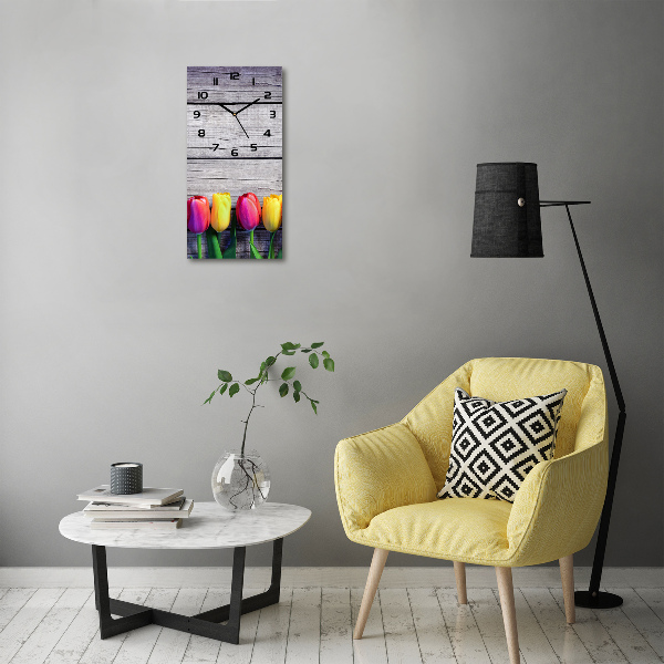 Ceas vertical de perete din sticlă lalele colorate