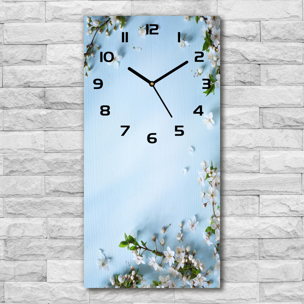 Ceas de sticlă pe perete vertical flori de cireș