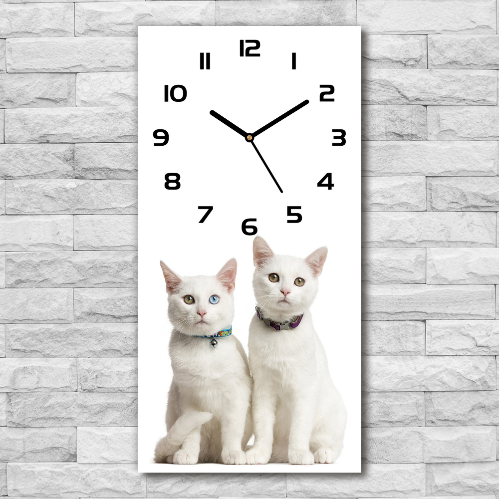 Ceas perete din sticlă dreptunghiular Două pisici albe